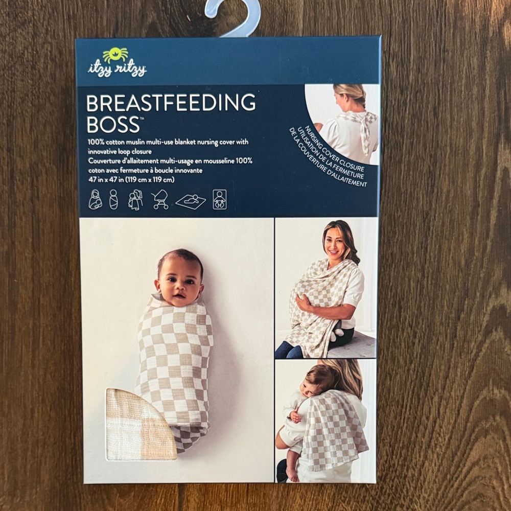 Itzy Ritzy Breastfeeding Boss Muslin Blanket - Cream and White Checkered